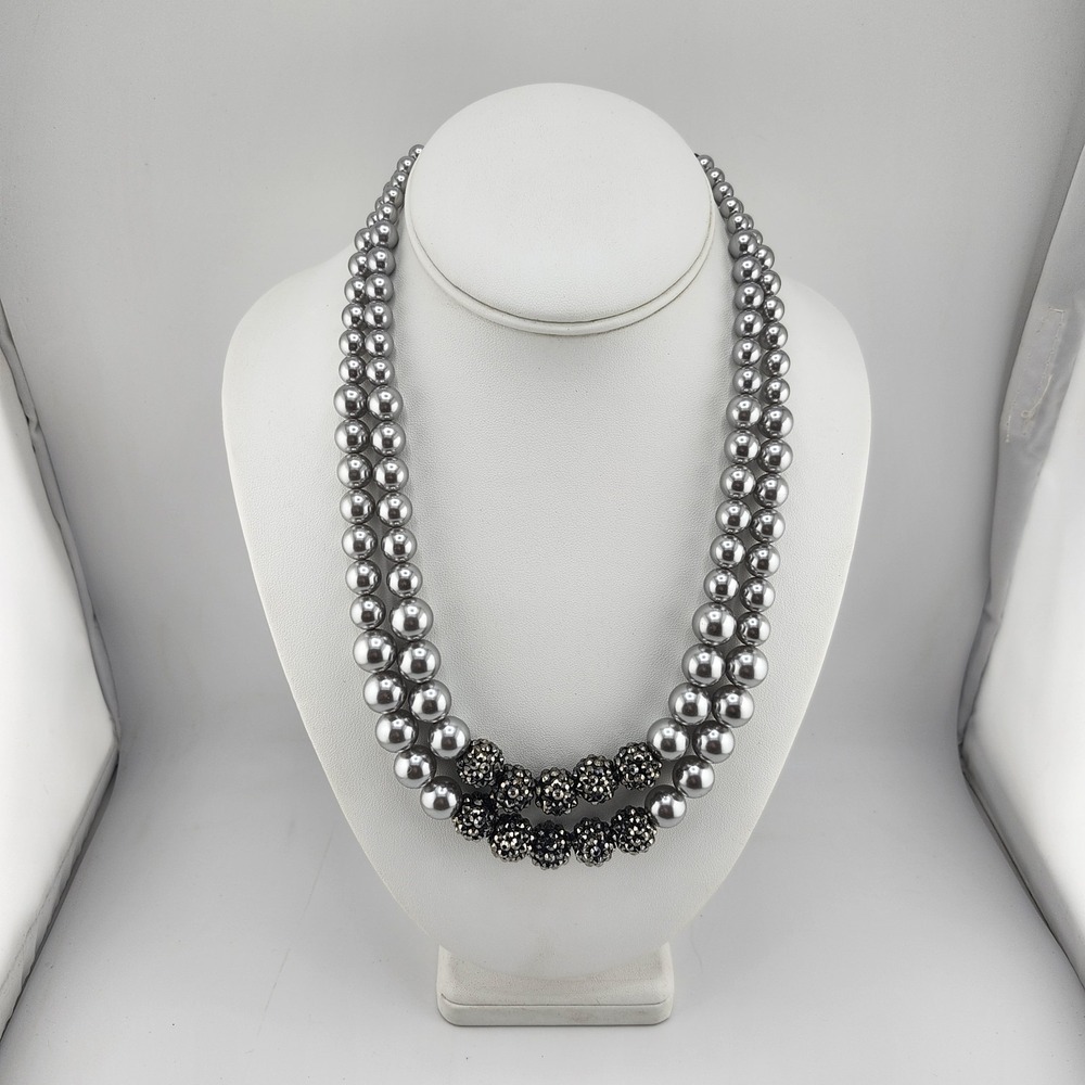RMN Double Strand Silver Tone Faux Pearl Necklace